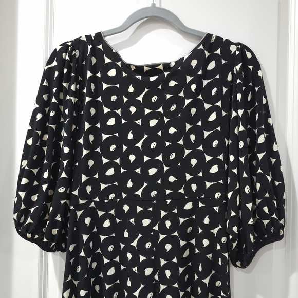 MAX STUDIO Vintage Black White Abstract Puff Sleeve Vneck Dress, Witchy, M - Picture 12 of 15
